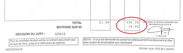 Bulletin relevé de notes de Cyril Labarre pour son BTS CCST